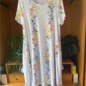 LuLaRoe Floral Dress - White with Pink, Yellow, and Blue